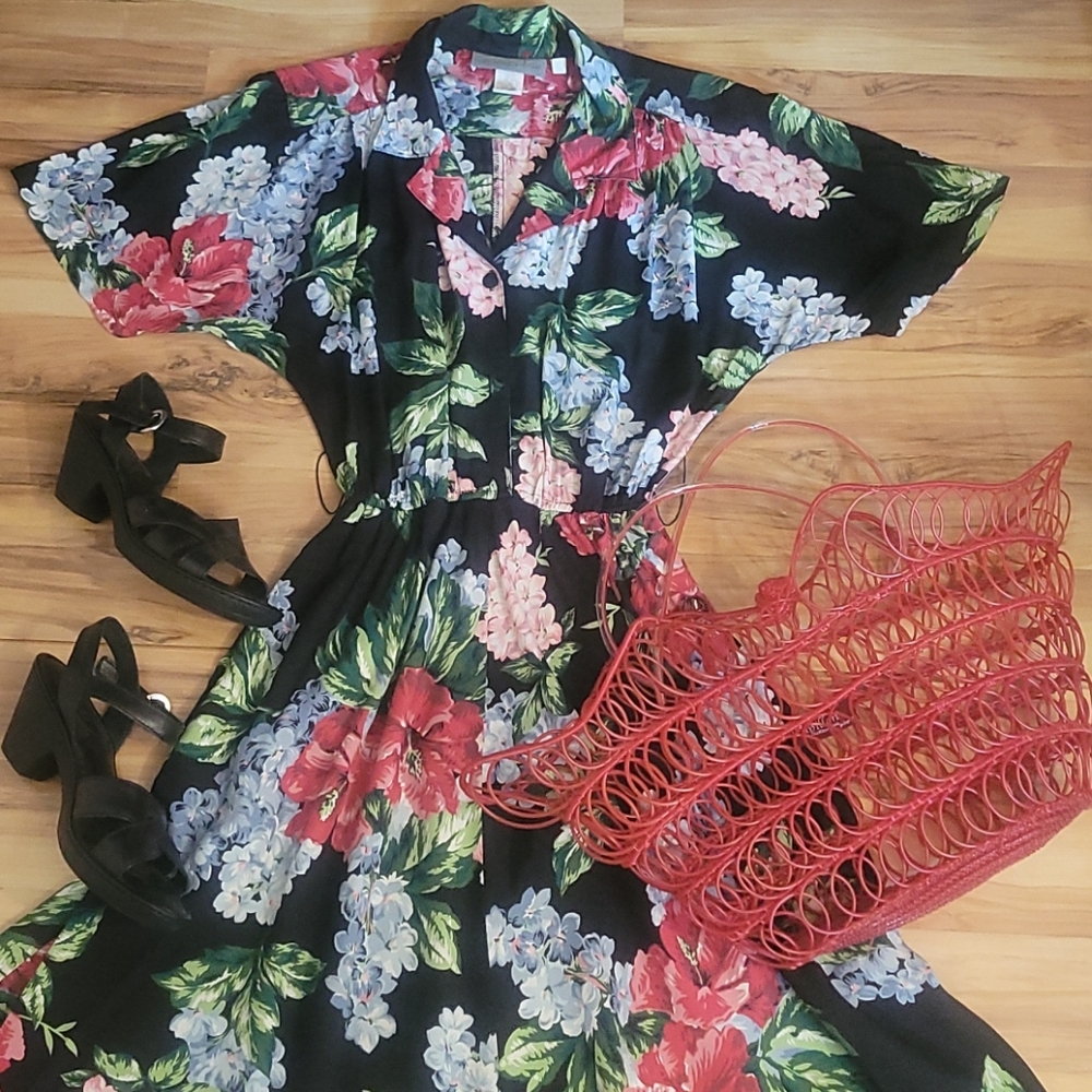 Vintage 90s Carol Anderson Floral Day Dress M